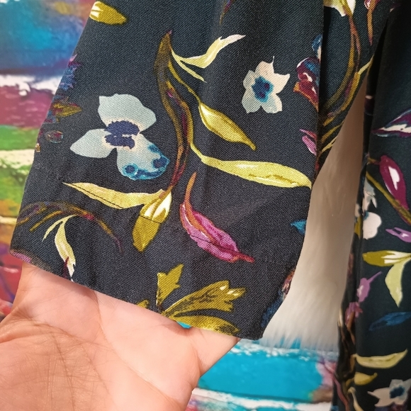 J Jill Navy Blue Floral 3/4 Sleeve Boat Neck Pullover Shift Dress Size M - Picture 3 of 11